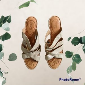 BORN Strappy High Heel Sandals Metallic Cream Color Size 10